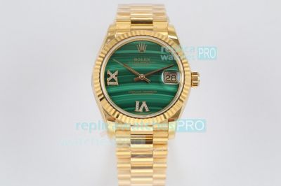 2021 New EW Factory Rolex Datejust Malachite Dial Yellow Gold Watch 31MM